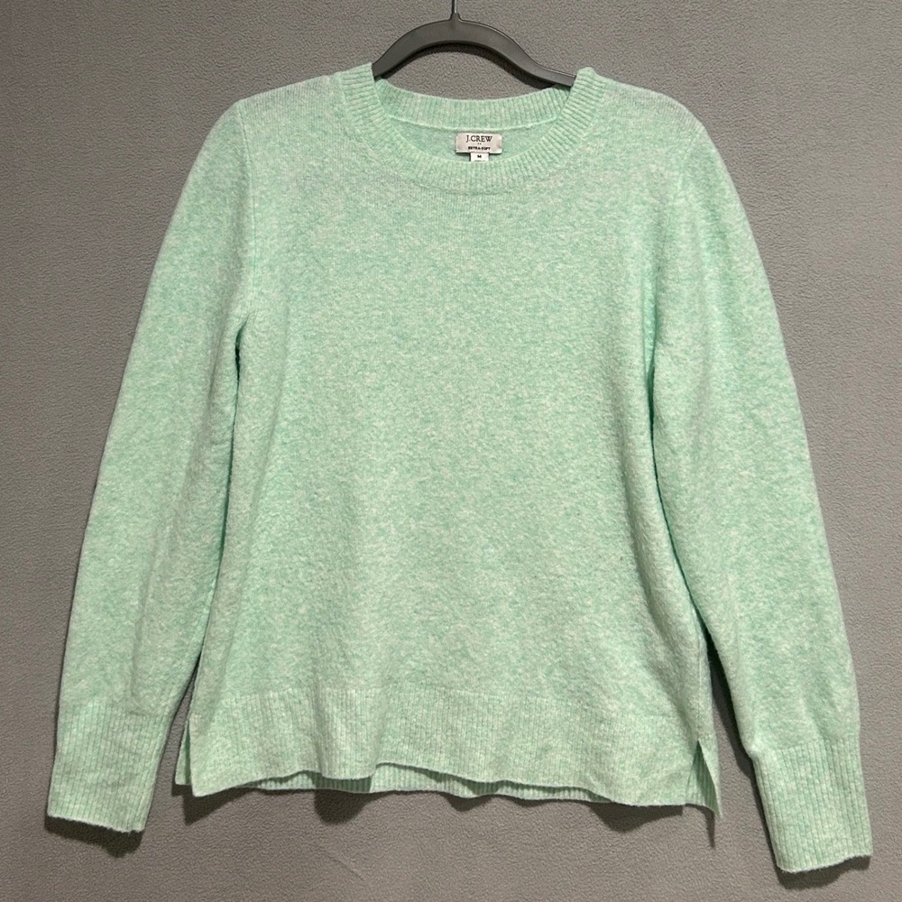 J.Crew Sweater Women M Mint Green Extra-Soft Wool Blend Pullover Preppy Winter